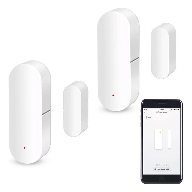 Capteur de porte WiFi intelligent pour fenêtre - Alarme sans fil compatible avec Alexa et Google Assistant - 2 pack