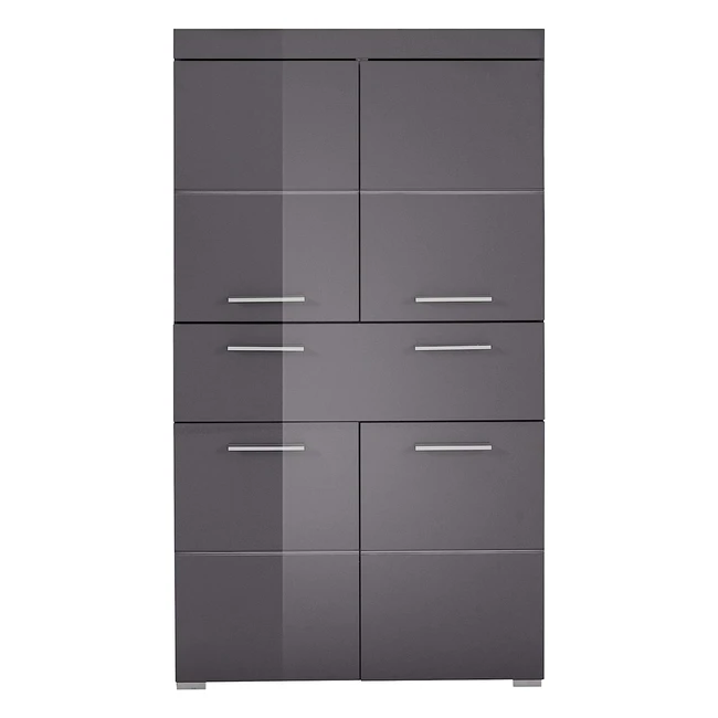 Trendteam Smart Living Badezimmer Hochschrank Amanda 73x132x31cm Grau Agave Hochglanz