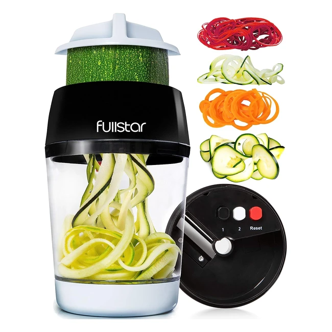 Fullstar Mandoline Slicer Spiralizer Vegetable Chopper - Compact and Easy to Clean - 4 Options in 1 - Mess-Free Storage - Safe and High-Quality Blades