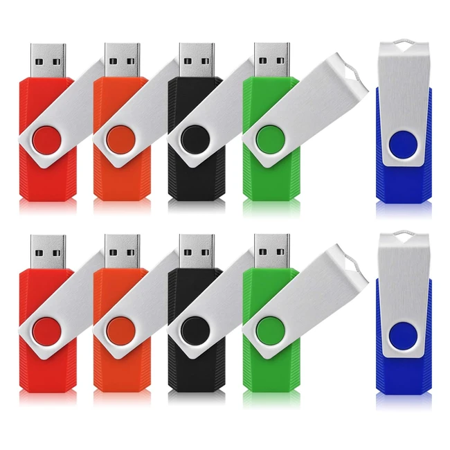 Topesel 10 Pack 4GB USB Memory Stick Bulk USB 2.0 Flash Drives - Swivel Design - 5 Mixed Colors