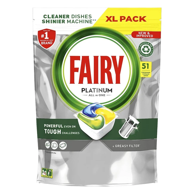 Fairy Platinum All-in-1 Dishwasher Tablets - Bulk 51 Tablets - Lemon XXL Pack - 