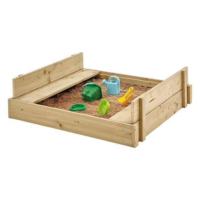 TP Toys Wooden Sandpit with Lid - Generously Sized Natural Sandpit for Little Diggers - 100x90x27cm