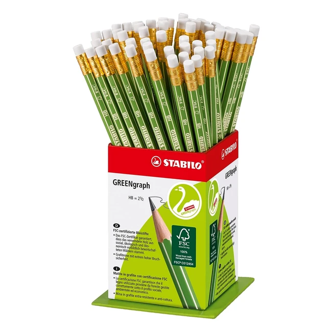 Crayon papier Stabilo Greengraph HB - Pot de 60 crayons graphite avec bout gomme