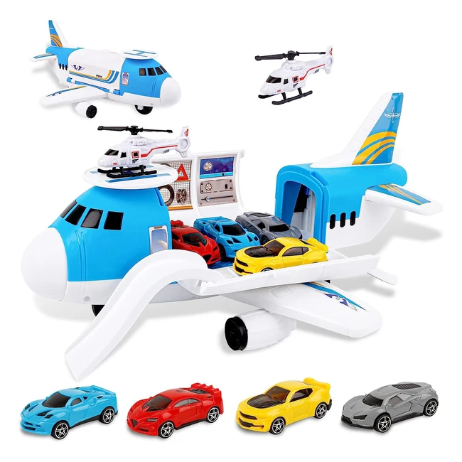 Avión de Juguete M Zimoon con Coches y Helicóptero - Regalo Educativo para Niños y Niñas