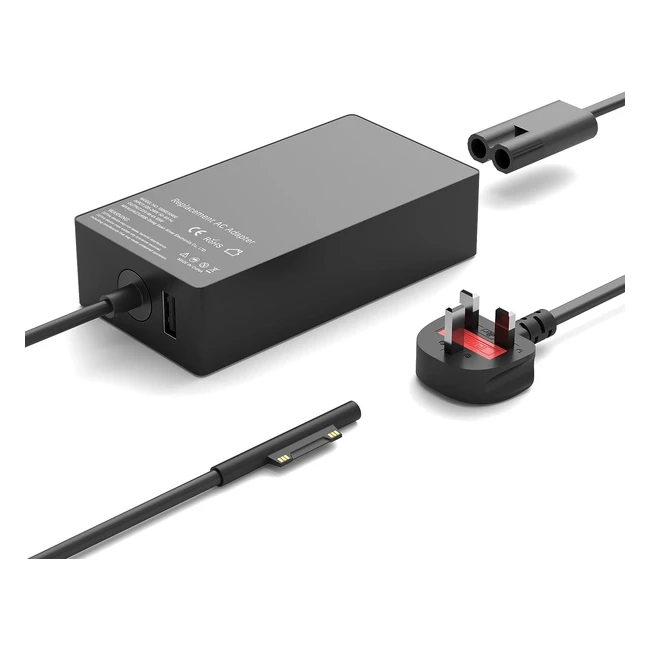 65W Surface Pro Charger - Compatible with Microsoft Surface - Reference: 8x76543 - Fast Charging
