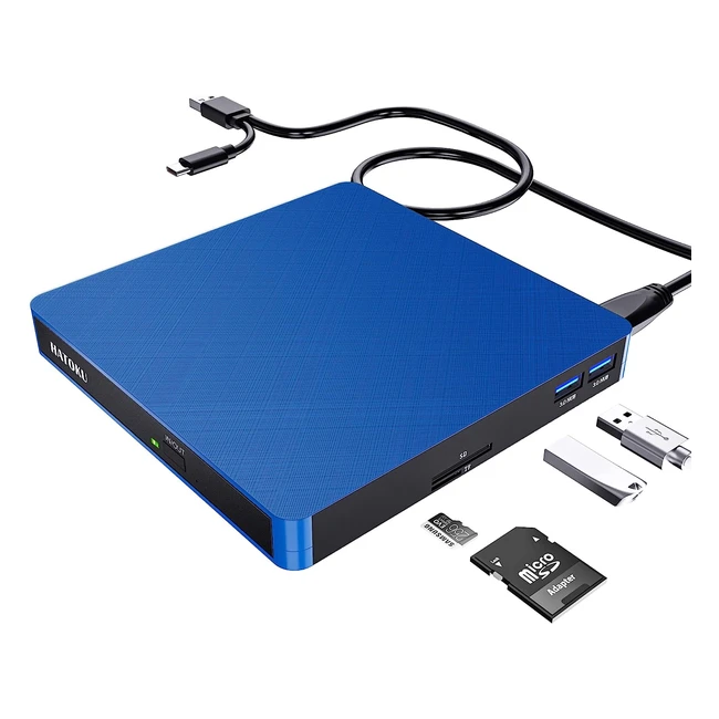 Masterizzatore CD DVD Esterno USB 3.0 Type C - Velocità di Trasferimento Rapida - Compatibile con PC Desktop/Laptop - Blu