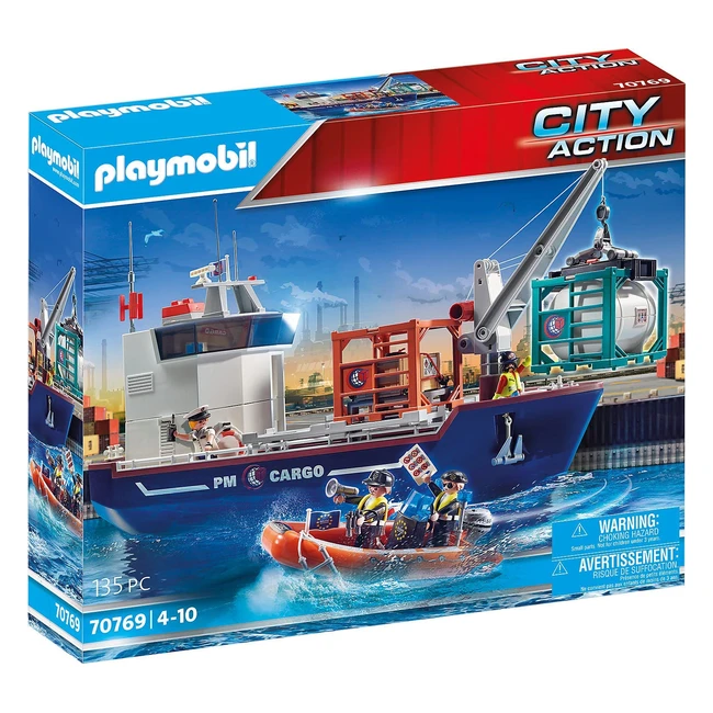 Playmobil City Action 70769 Containerschiff mit Zollboot, schwimmfähig, ab 4 Jahren