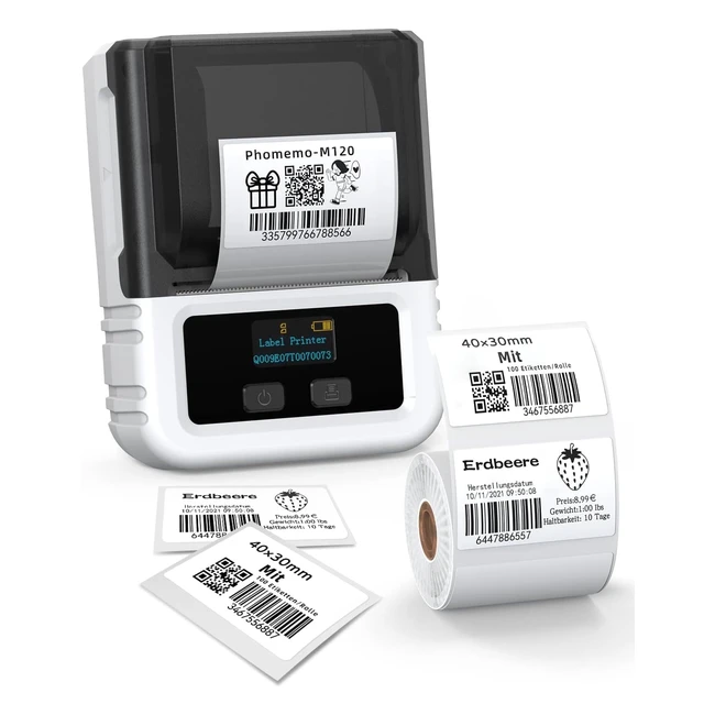 Impresora térmica de etiquetas Phomemo M120 - Ideal para comercio minorista y pequeñas empresas - Compatible con smartphones y PC - Blanco