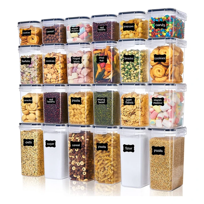 Vtopmart Vorratsdosen Set - Luftdichter Behälter für Lebensmittel - 24 Stück mit Etiketten für Getreide, Mehl, Zucker usw.
