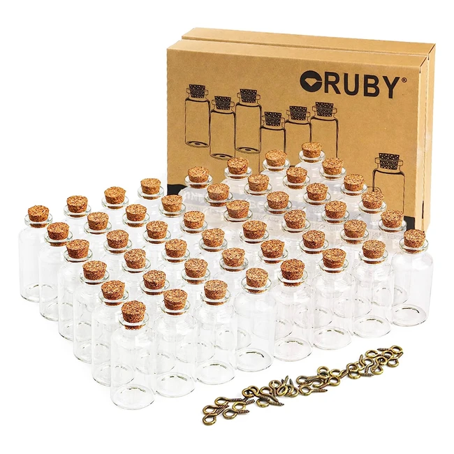 Kit de mariage en verre Ruby - 48pcs 25ml - Fioles miniatures 30x60mm - Bouchon en liège et crochets en métal