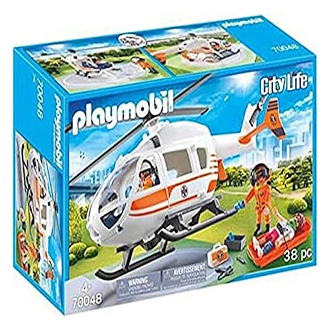 Playmobil City Life Rescue Helicopter 70048 - Ideal for Children Ages 4 - Includes Pilot, Doctor, and Accessories