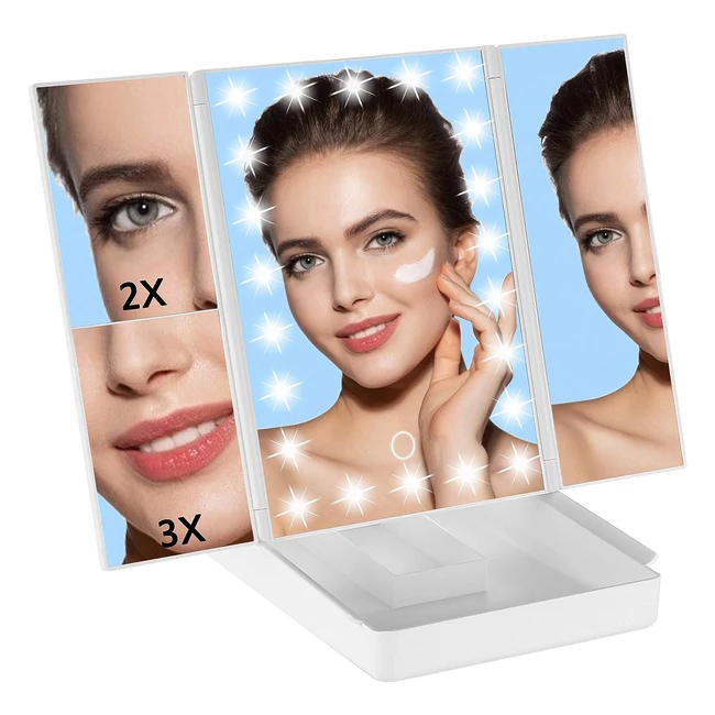 Specchio Vanity Geruike con 22 luci LED, trifold ruota di 180°, ingranditore 2x 3x, touchscreen regolabile