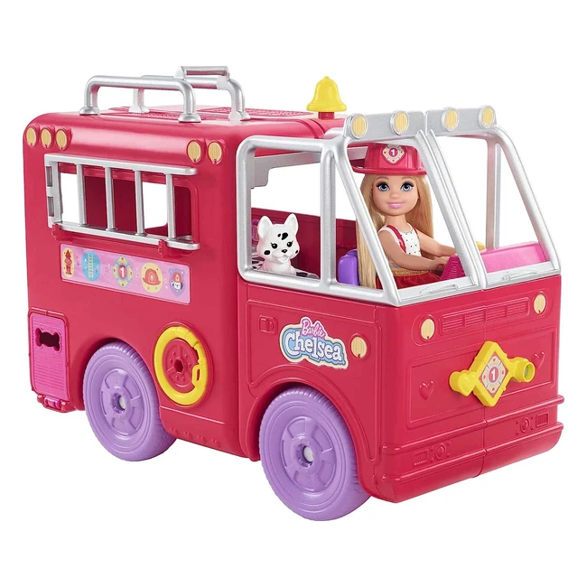 Barbie Chelsea Fire Truck Playset - Chelsea Doll, 6 Inch, Fold Out Firetruck, 15 Storytelling Accessories