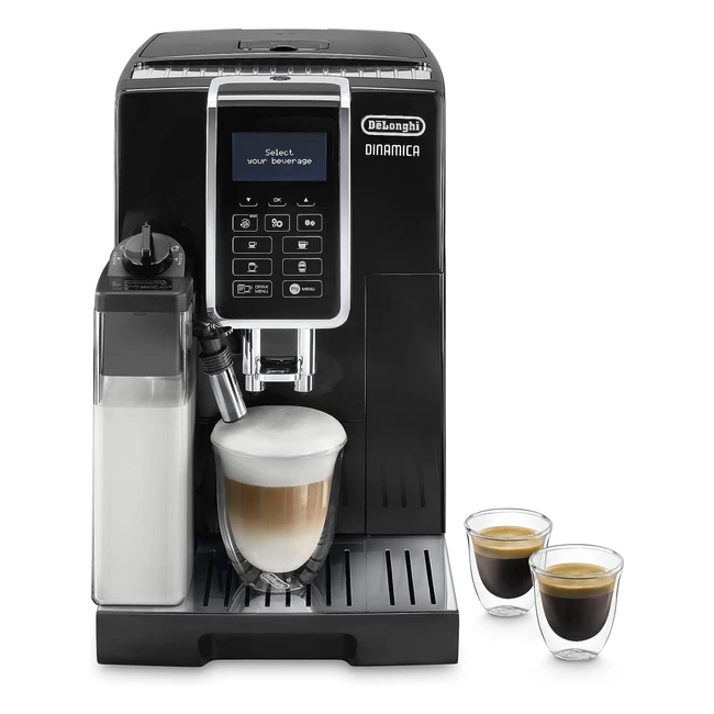 DeLonghi Dinamica ECAM 35055B Kaffeevollautomat mit Milchaufschäumsystem für Cappuccino, Espresso und Kaffee auf Knopfdruck, Grafik-Display, 2-Tassen-Funktion, 1,8 l Wassertank, Schwarz