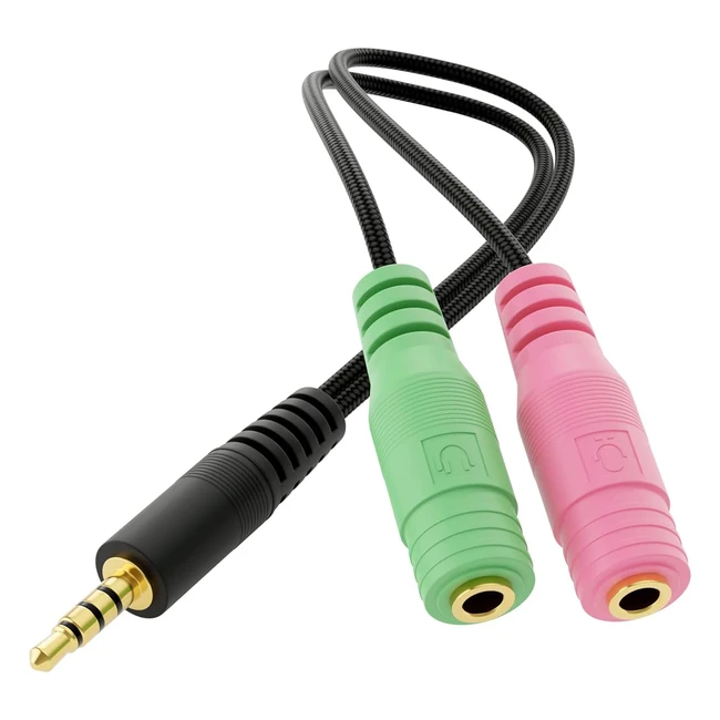 Splitter deleycon per auricolari e cuffie audio - Adattatore a Y Jack stereo 1x spinotto jack da 35mm CTIA 4 poli TRRS a 2x presa jack da 35mm - Connettore jack per cuffie e microfono