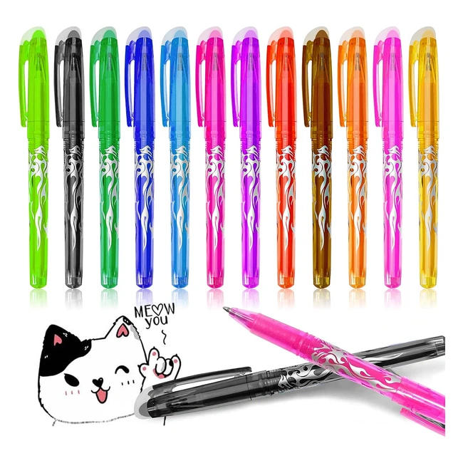 Lot de 12 stylos bille effaçables gel colors - Fournitures scolaires et de bureau