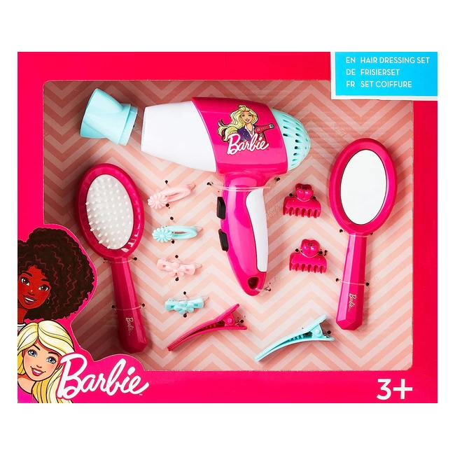 Theo Klein 5790 Barbie Friseurset | Zubehör im Barbie-Look | Inklusive Kinderhaartrockner mit Kaltluftfunktion | Spielzeug für Kinder ab 3 Jahren