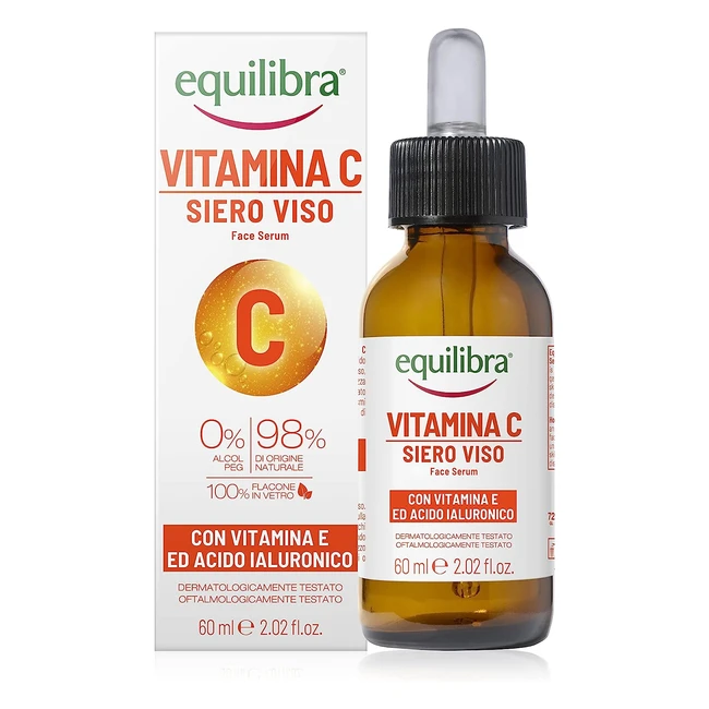 Equilibra Siero Viso Vitamina C con Vitamina E, Acido Ialuronico e Aloe Vera - Luminosità e Freschezza per Pelli Sensibili - 60 ml