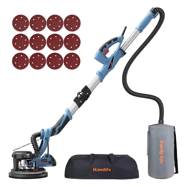 Handife 800W Electric Foldable Wall Sander 800-1800rpm with Vacuum System - LED Light - 12 Sanding Disks