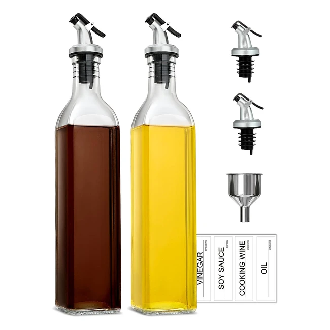UMI Olive Oil Dispenser Bottle 500ml - Set of 2 Clear Glass Oil Bottle with Spo