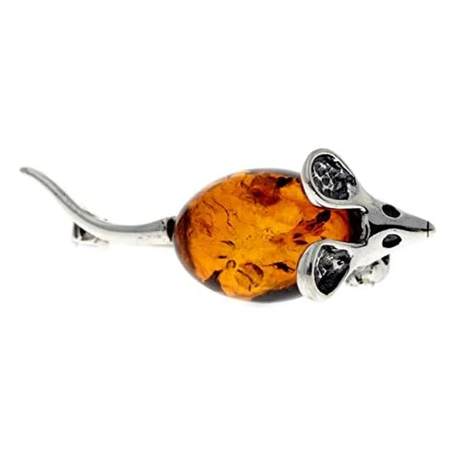 925 Sterling Silver Genuine Baltic Amber Mouse Brooch 4107 - High Quality