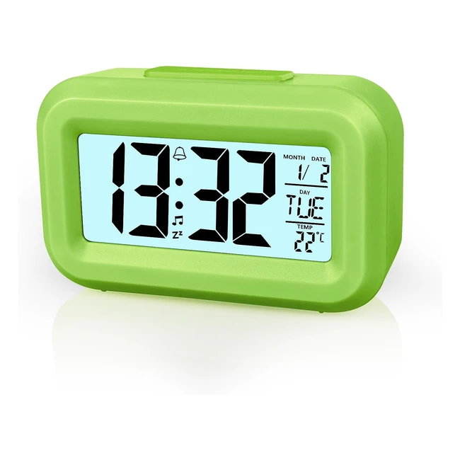 Vicloon Digital Alarm Clock - LED Display, Adjustable Snooze, 12/24hr, Temperature, Date, Timer - Green