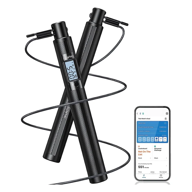 Renpho Skipping Rope - Smart Speed Rope for Beginners & Pros - Fitness with App - Adjustable Weighted Jump Rope