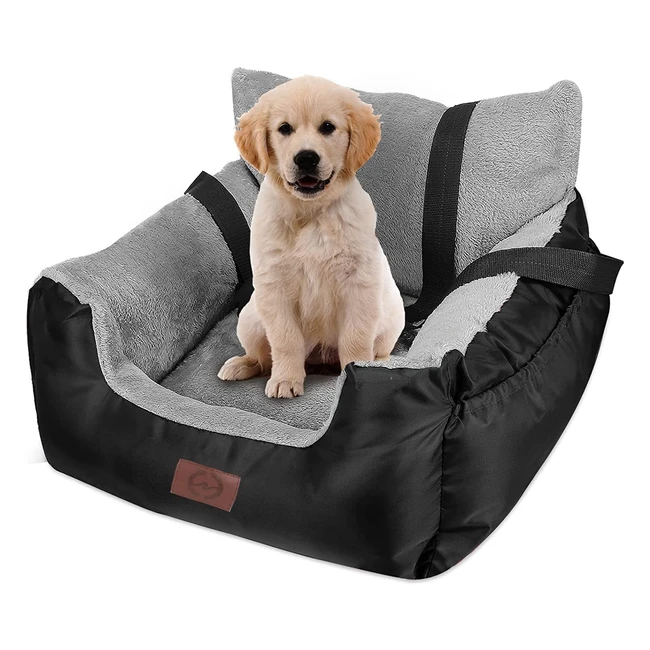 Gofirst Dog Car Seat - Small Dogs & Cats - Travel Car Bed - Storage Pocket - Clipon Safety Leash - Waterproof - Warm Plush - Black