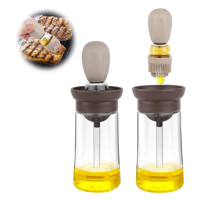 Flacon distributeur d'huile d'olive en verre avec brosse en silicone 2 en 1 - Cuisine, barbecue, crêpes
