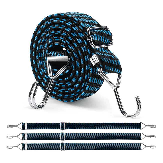 Newthinking 4Pack Flat Bungee Cords with Hooks  Adjustable Elastic Straps  Blu