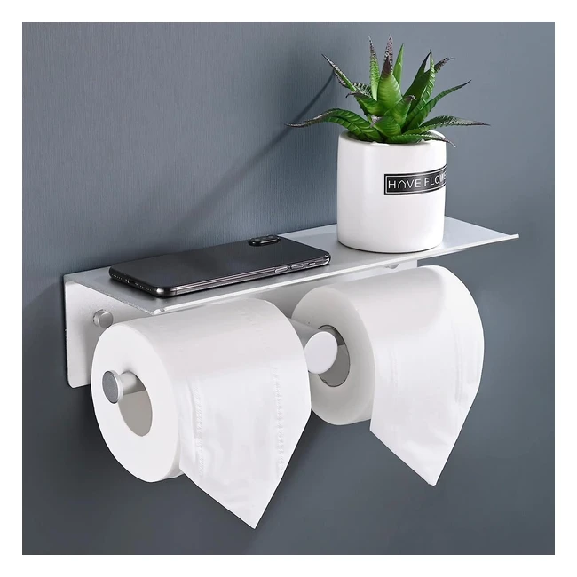 Porte-papier toilette double support avec étagère de rangement spacieuse - Aluminium - Salle de bain - Argent