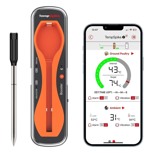 ThermoPro TempSpike Fleischthermometer kabellos 150m Bluetooth Grillthermometer IP67 Meat Thermometer Bratenthermometer