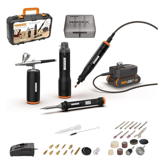 WORX 20V 4-Tool Maker X Combo Kit WX995 - Rotary Tool Wood  Metal Crafter Air