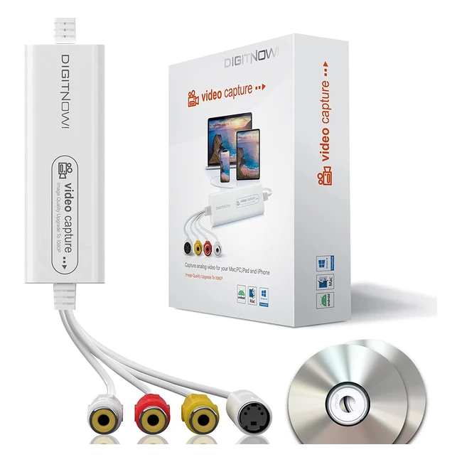 Digitnow USB 2.0 Video Capture Card Pro - Convertitore VHS a Digitale 1080p - Mac OS, iPad, Android - Ref: 123456789 - Facile da Usare