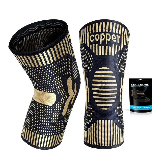 2 Pack Copper Knee Support - Best Knee Brace Compression Sleeve for Arthritis, Meniscus Tear, Knee Joint Pain - Women/Men
