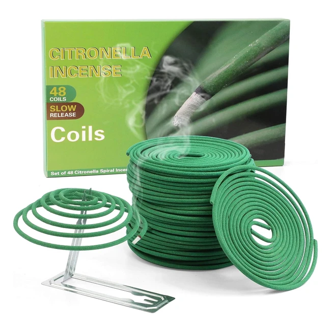 Citronella Coils - Natural Ingredient 48 Coils with Holder - Home Outdoor Cam