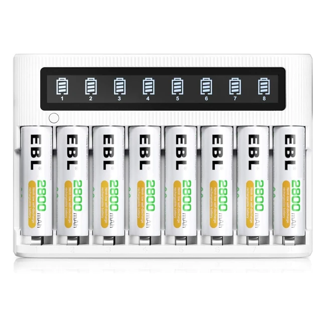 Chargeur de piles rapide EBL LCD avec 8pcs AA 2800mAh rechargeables - Charge rapide 5V2A