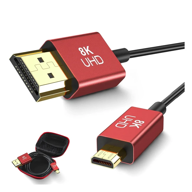 Cable Micro HDMI a HDMI 8K Ultra Thin | 8K60Hz 4K120Hz 48Gbps | 3D Flexible Hyper Slim HDMI 2.1 | Compatible con Hero 7 6 5 | Gimbal Cámara Stabilizer 24mm 2ft/06m