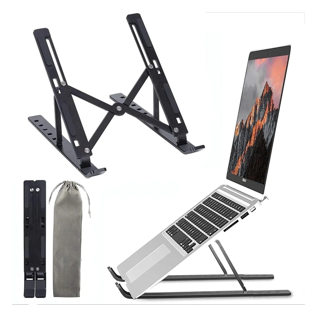 Extra Strong Adjustable Laptop Stand Riser - Portable & Lightweight - Reduce Pain & Strain - Compatible with MacBook, Dell, and More