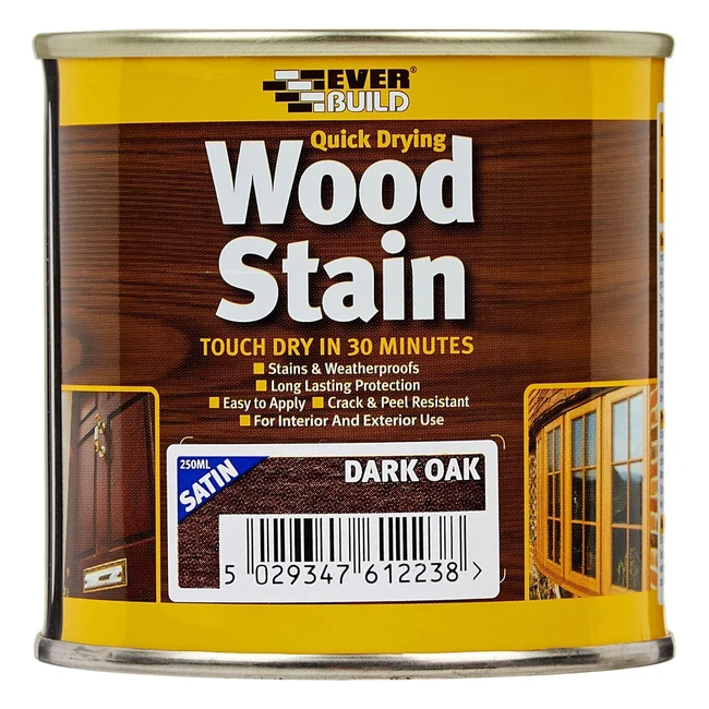 Everbuild Quick Drying Wood Stain - Dark Oak 250ml  Enhances Natural Qualities 