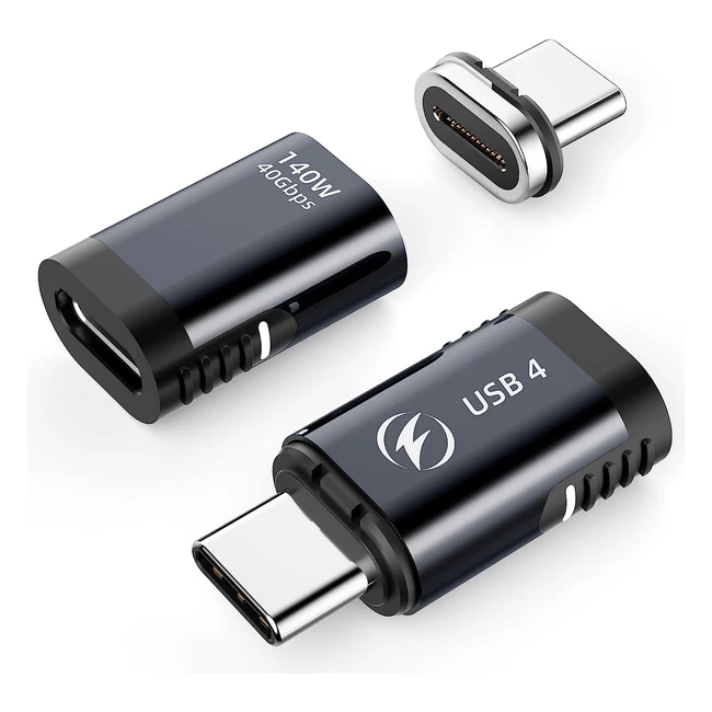 Adattatore USB C Magnetico 140W - Confezione da 2 - Conn. Magnetico USB 4 - Display Video 8K60Hz - Grigio