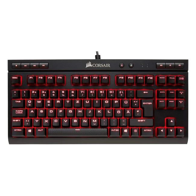 Corsair K63 Mechanische Gaming Tastatur Cherry MX Red, Leichtgängig und Schnell, Rot LED Beleuchtung, Kompakt, QWERTZ, Schwarz