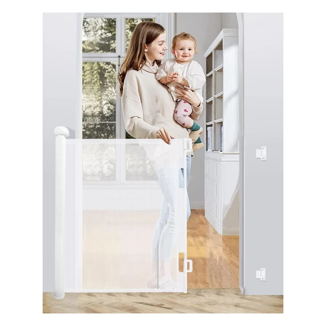 Trongle 0140 cm Retractable Stair Gate for Babies and Pets - Silent One-Handed Operation