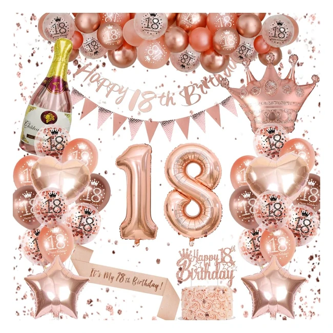 Palloncini 18 anni compleanno donna oro rosa - Decorazioni 18 anni - Striscione 