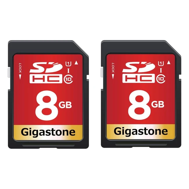 Gigastone Scheda SD 8GB Set da 2 - Velocità di Lettura Fino a 80 MB/sec - Classe 10 U1 UHSI