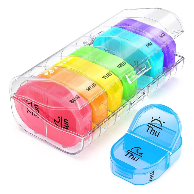 AUVON Pill Box Organizer - 7 Day 2 Times a Day - Colorful Attachable Tablet Orga