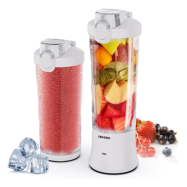 Portable Blender for Shakes and Smoothies - USB Rechargeable 600ml Mini Blender - 6 Blades - Sports Travel Gym - White
