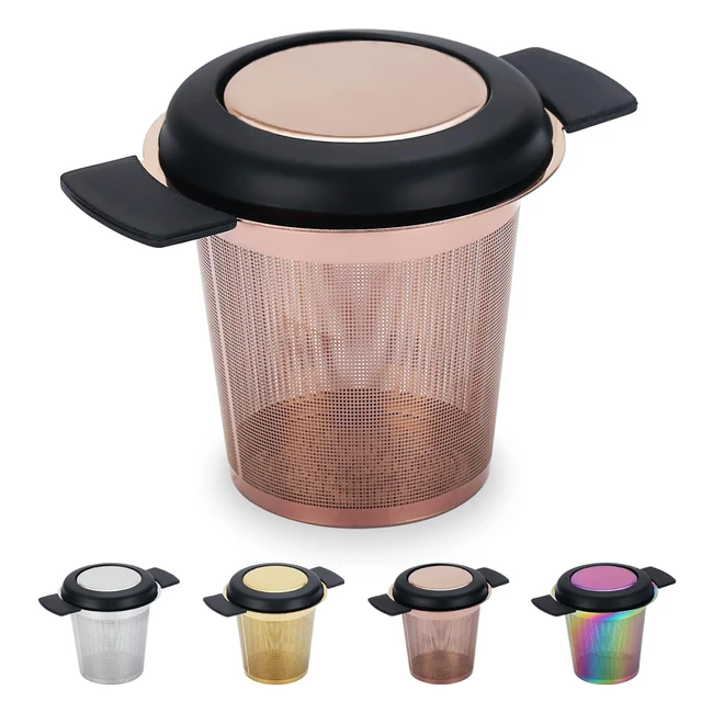 Colador de malla para infusor de té de acero inoxidable - Filtros de malla fina para té y café con gran capacidad y asas dobles - Oro rosa