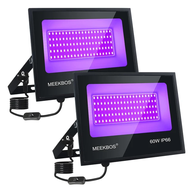 Foco Luz Negra Ultravioleta Meekbos 2 Piezas - 60W LED UV 385-400nm IP66 Imperme