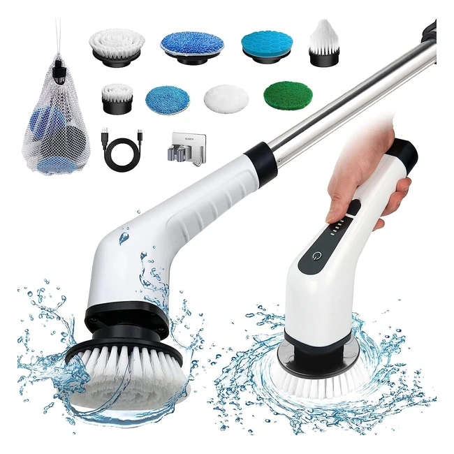 Electric Spin Scrubber Cordless Bath Tub Power Scrubber with 8 Brush Heads